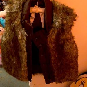 Brown fur puffy vest